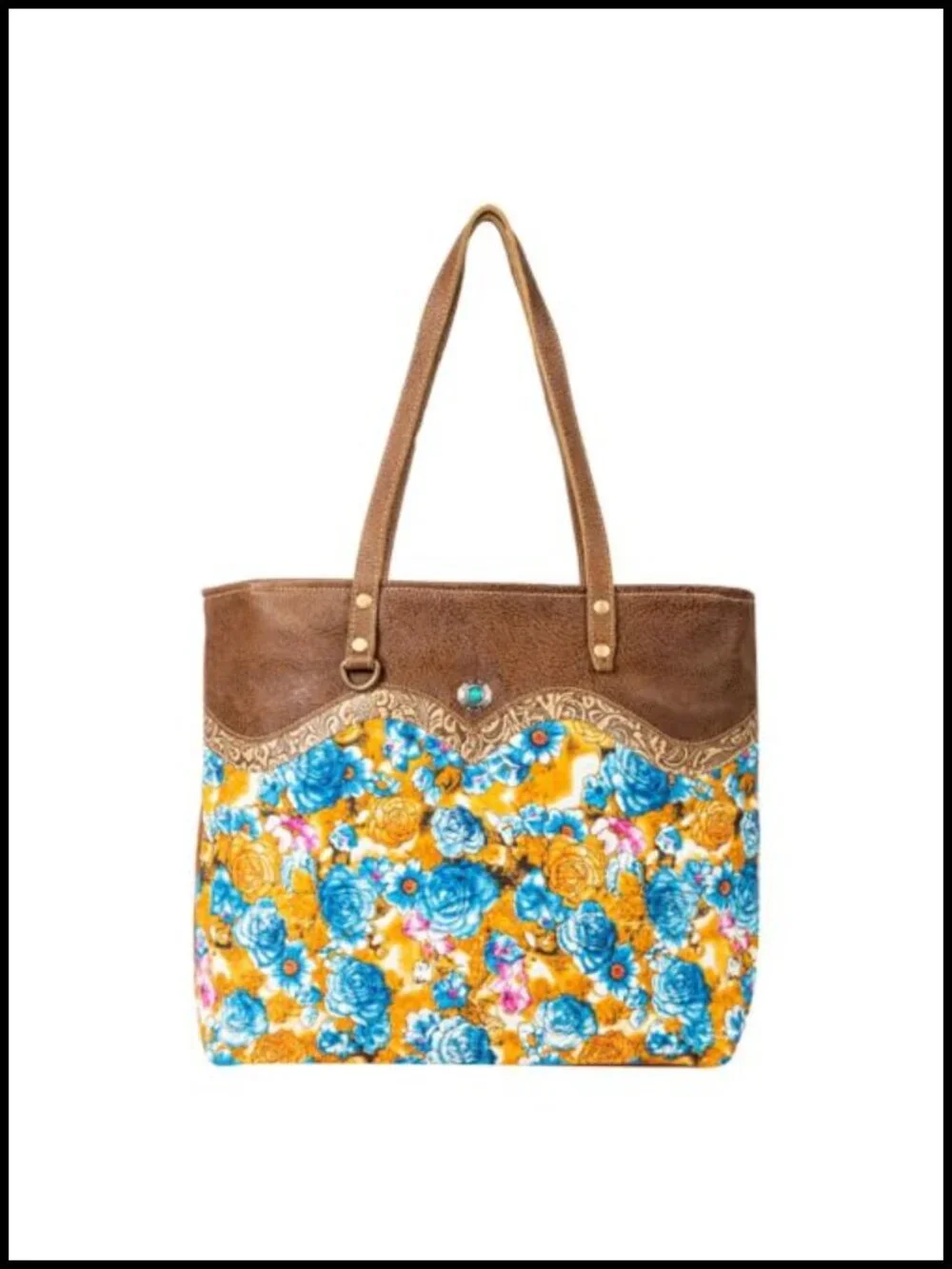 Upcycled Canvas and Leather Tote Shoulder Bag Floral